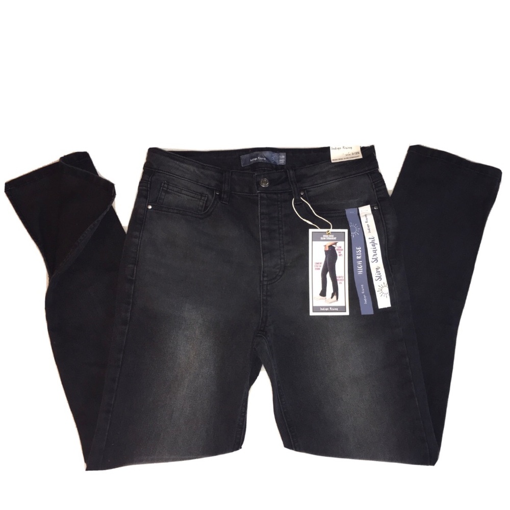 Indigo Rising High Rise Slim Straight Womens Black Jeans Size 7/28 NWT Denim.